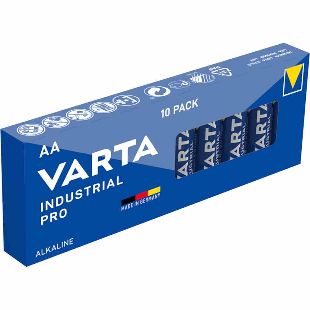 VARTA Mignon Batterie (AA/AM3), 1,5V, LR6, Alkali-Mangan, 2960mAh, Ø14,5x50,5mm, INDUSTRIAL PRO, VE = 10 Stück – 4006 (10 C62)