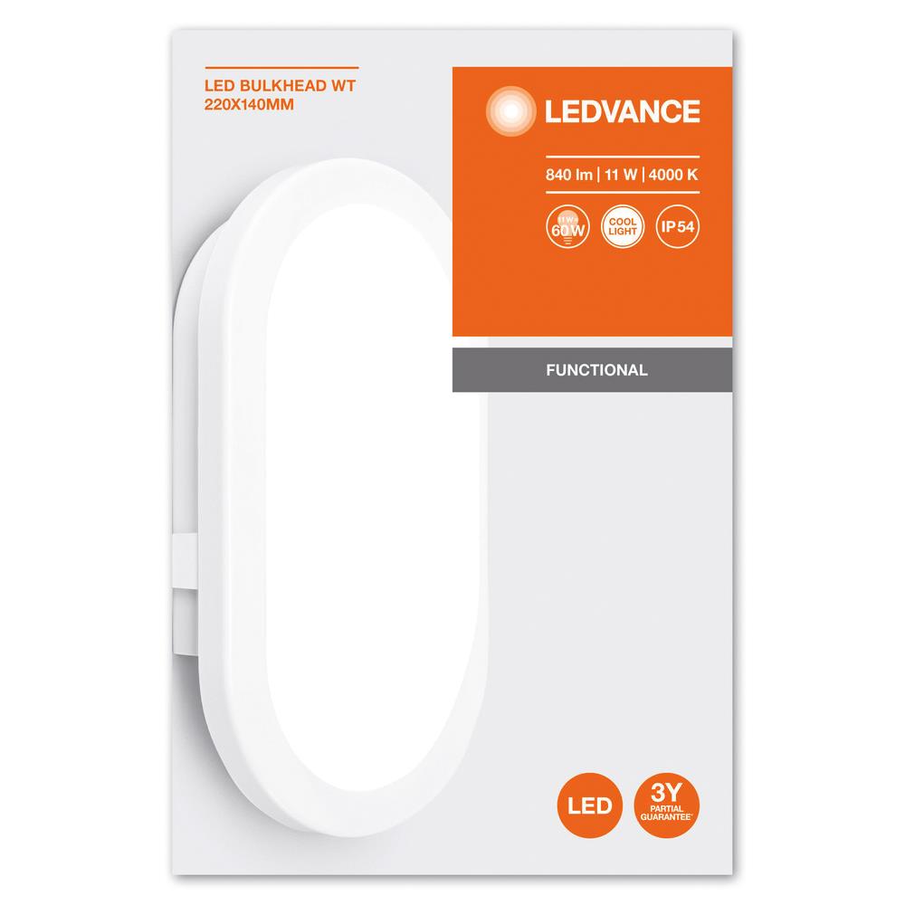 LEDVANCE LED-Ovalleuchte, 11W, 4000K, 800lm, weiß, matt, Konverter, IP54, Kunststoff opal