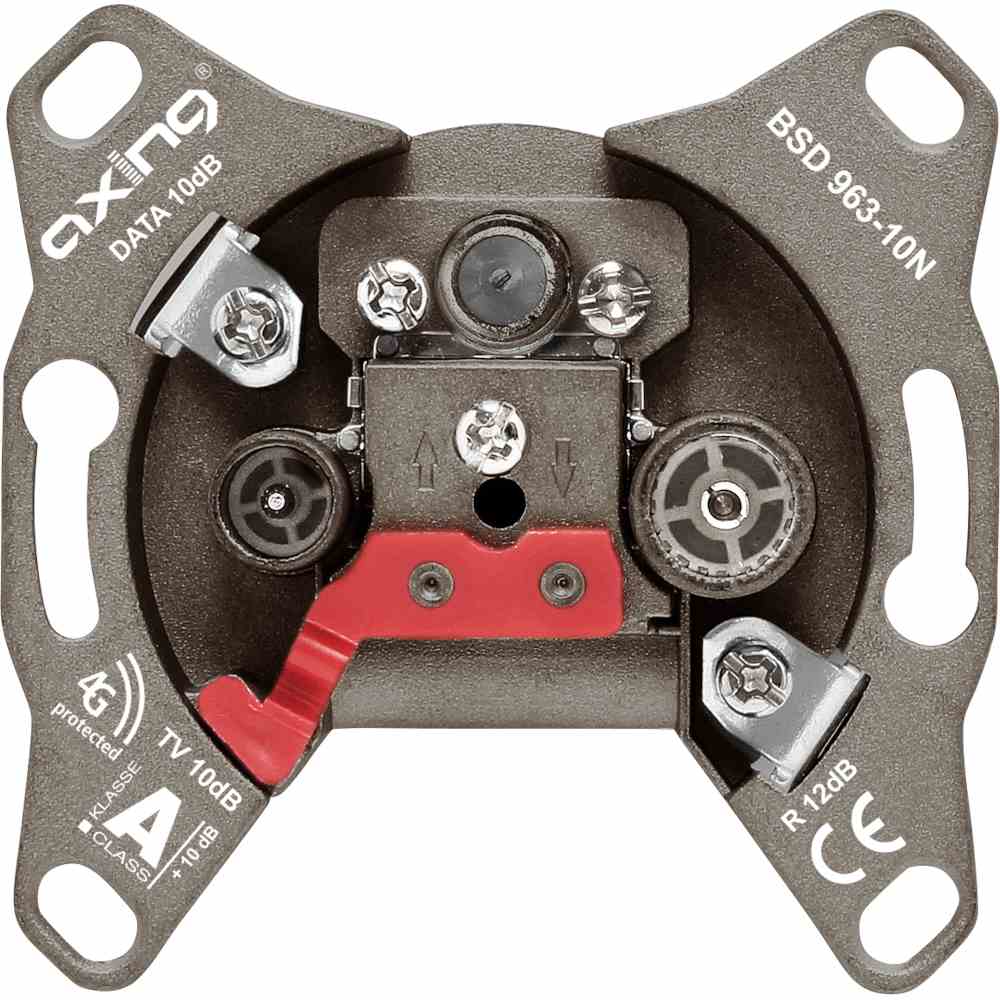 AXING BSD 963-10N Multimedia-Antennensteckdose CATV, DATA premium-line, Durchgangsdose mit 10 dB Anschlussdämpfung, 3 Anschlüsse , rückkanaltauglich 5...65 MHz