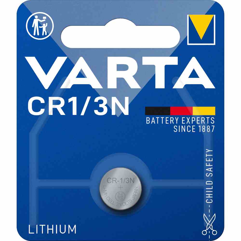 VARTA CR1/3N Knopfzelle, 3V, Lithium, 170mAh, Ø11,6x10,8mm, ELECTRONICS, VE = 1er Blister VARTA CR1/3N Knopfzelle, 3V, Lithium, 170mAh, Ø11,6x10,8mm, ELECTRONICS, VE = 1er Blister