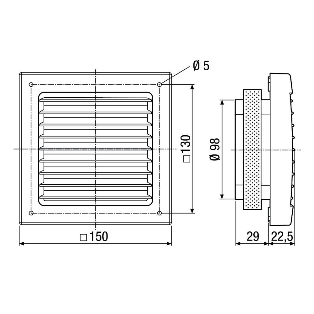 MAICO SG 100 B Lüftungsgitter, Kunststoff, braun, Ø100mm, Be-/Entlüftung, Außenwand