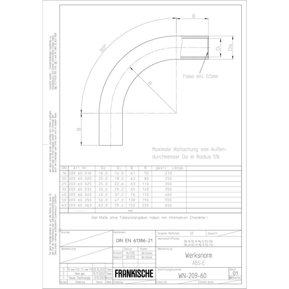 FRÄNKISCHE ABS-E 40 Aluminium-Steckbogen 90°, ohne Muffe, für Alu Steck-ES, alugrau, silbrig, hoher Korrosionsschutz – ABS-E 40