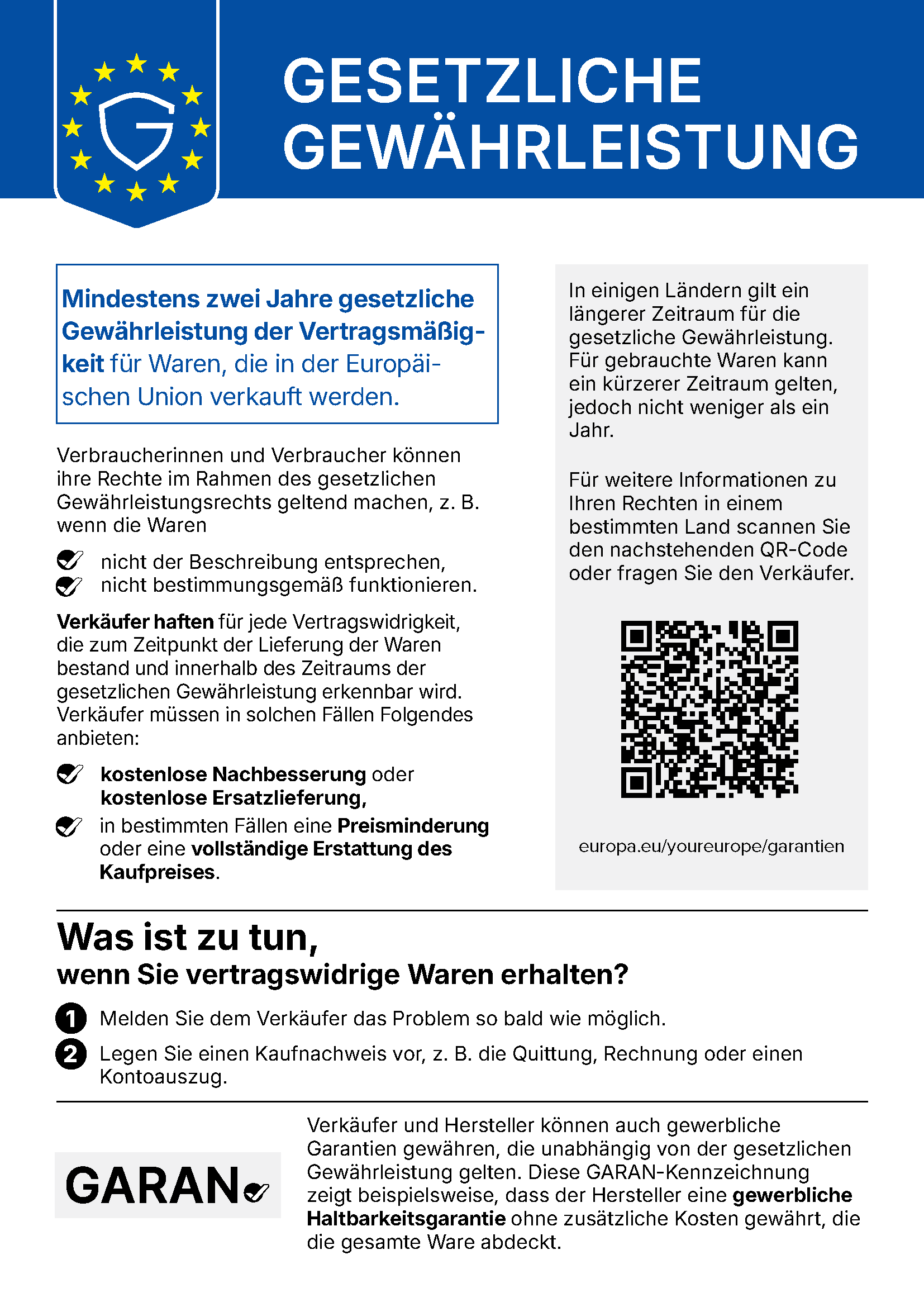 Informationen zu den gesetzlichen Gewährleistungsrechten