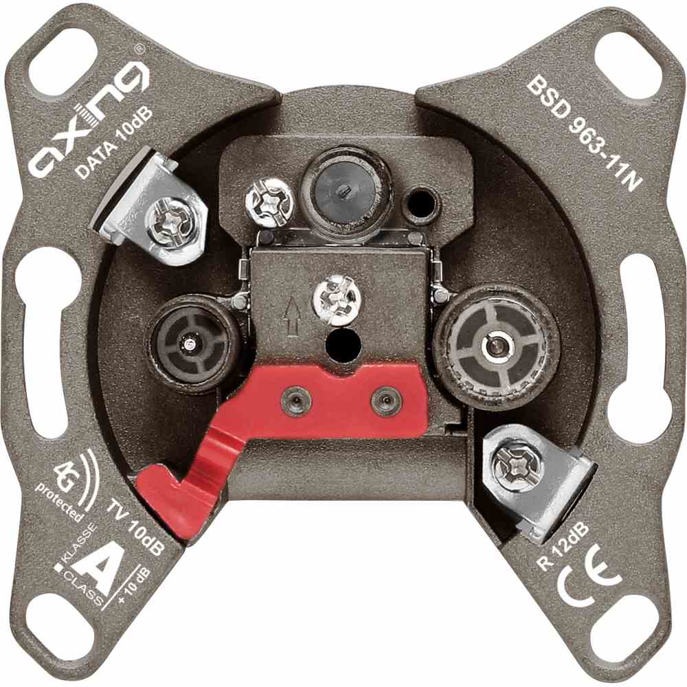 AXING BSD 963-11N Multimedia-Antennensteckdose CATV, DATA premium-line, Enddose mit 10 dB Anschlussdämpfung, 3 Anschlüsse , rückkanaltauglich 5...65 MHz