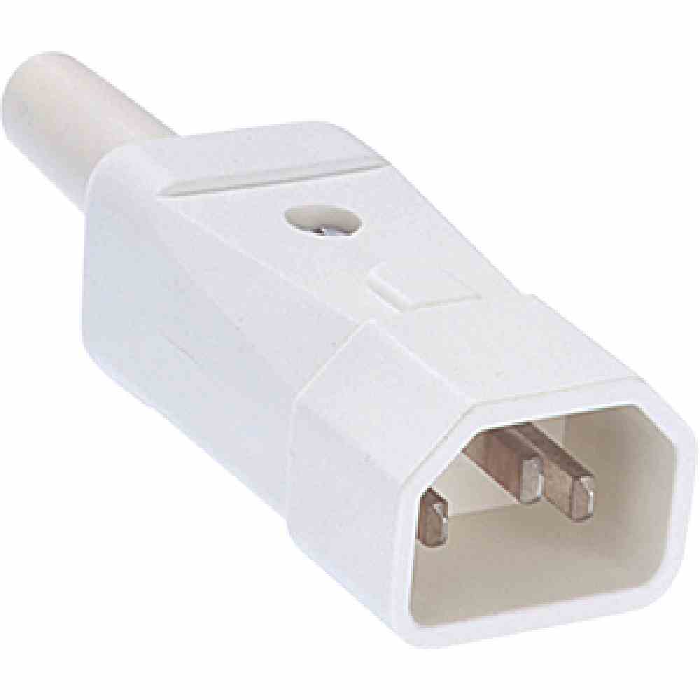 BACHMANN Kaltgerätestecker mit Schutzkontakt weiß C14, 10 A / 250 V~, 70 °C, für Leitungen bis 3G 1,00 mm² – 915.271