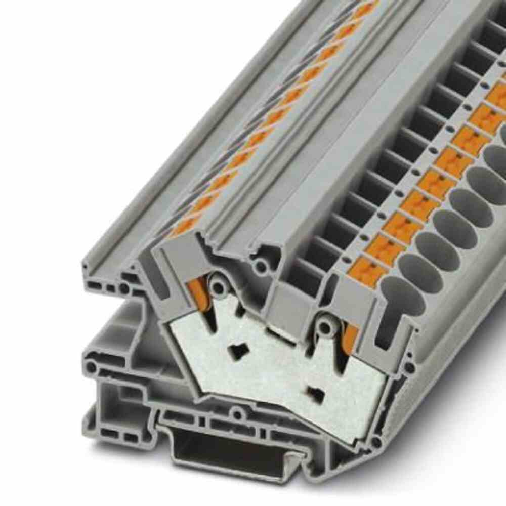 PHOENIX Installationsklemme, 76A, 0,5-16mm², 1pot, grau, Abschlussplatte erforderlich, Federzuganschluss, schräg – PTI 16/S