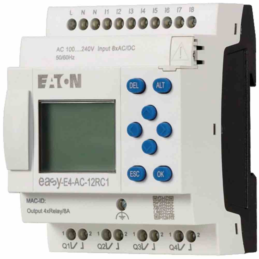EATON Steuerrelais, AC/DC, mit Relaisausgang, 8digiEing, 4digiAusg, 1HW/IE – EASY-E4-AC-12RC1