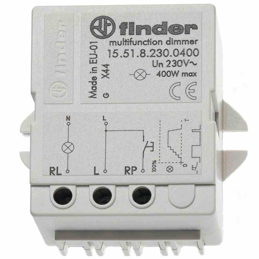 FINDER Dimmer für Chassis- oder Dosenmontage, dimmt schrittweise , Memoryfunktion, max. 400 W, für 230 V AC – 155182300400