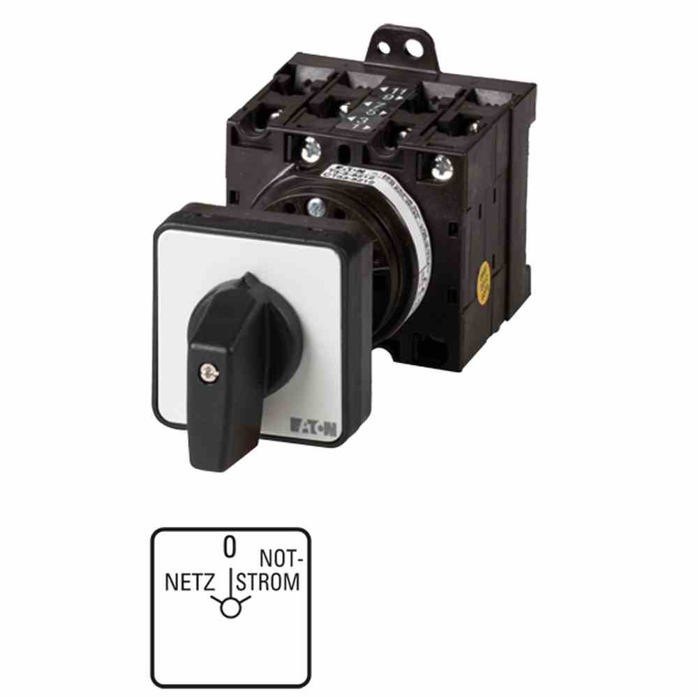 EATON T3-4-8902/Z Umschalter, Kontakte: 8, 32 A, Frontschild: Netz-0-Notstrom, 45 °, rastend, Zwischenbau – T3-4-8902/Z
