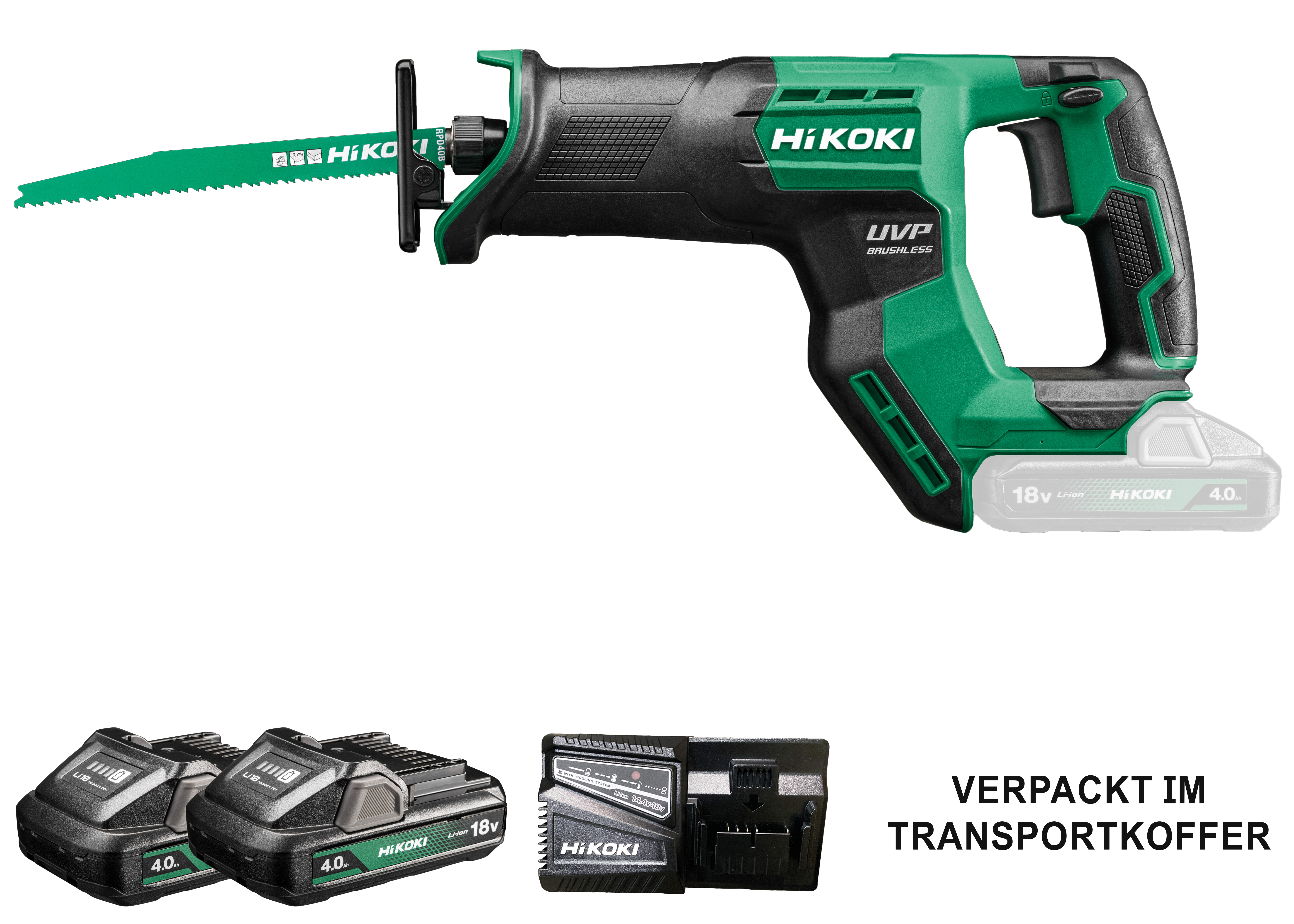 HiKOKI CR18DMA(4.0) (Transportkoffer) Akku Tigersäge 300 mm in Holz 2,1 Kg wählbarer Hub