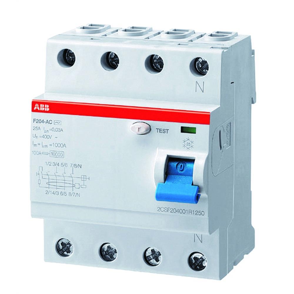 ABB FI-Schutzschalter, A, 4p, 400V, 63A, 0,03A, 4TE, DIN-Schiene(REG), 10kA, 0,25kA/stoß