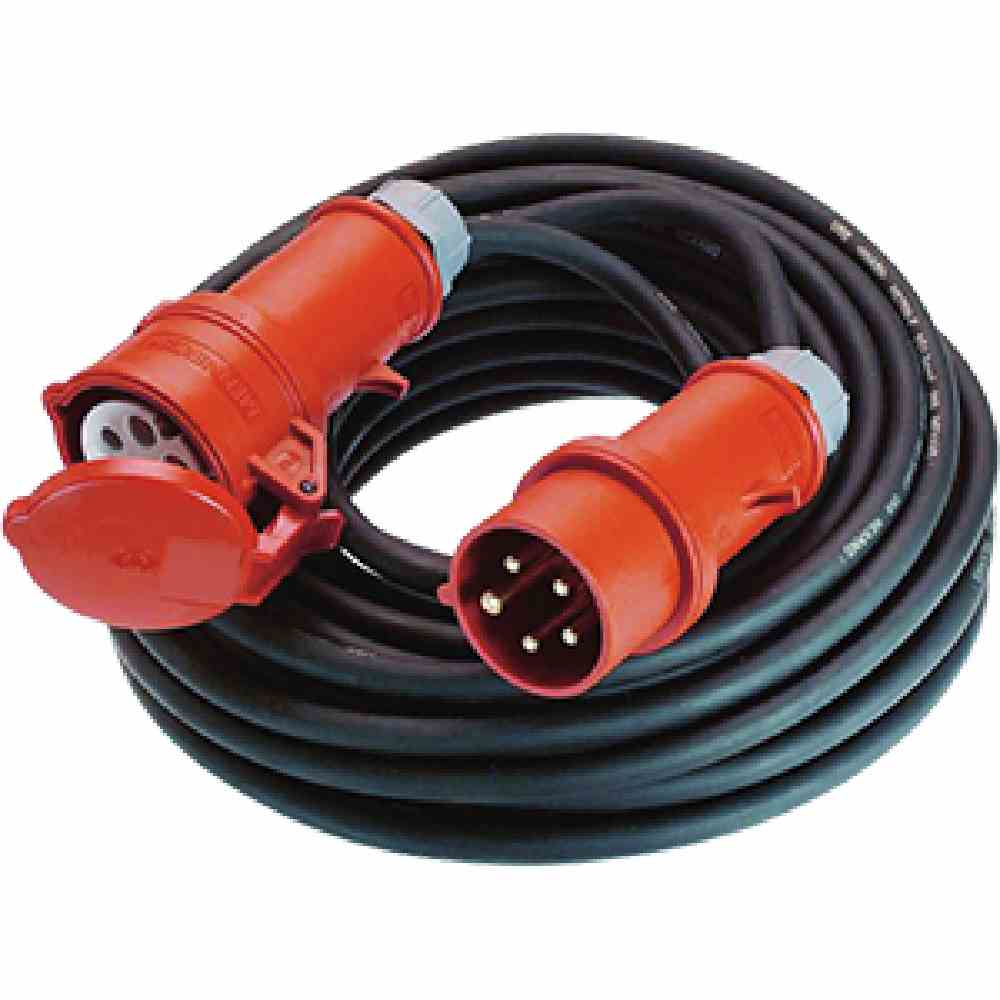 BACHMANN Netzanschlussleitung, 25m, 5x2,5mm², Gummi, schwarz, CEE-Stecker, CEE-Kupplung, 0-70°C, 400V – 347.172