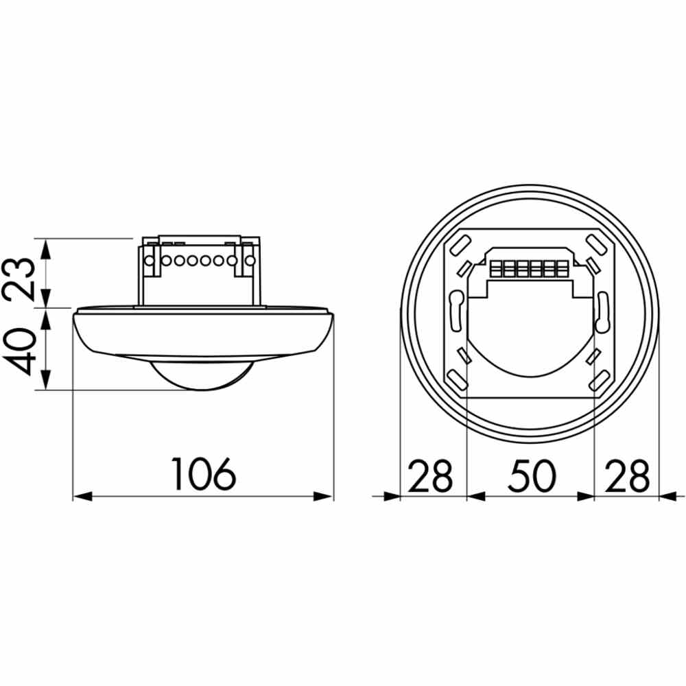 B.E.G. Präsenzmelder, 360°, Unterputz, reinweiß, glänzend, IP20, 2300W, HLK-Ansteuerung – PD3N-2C-UP