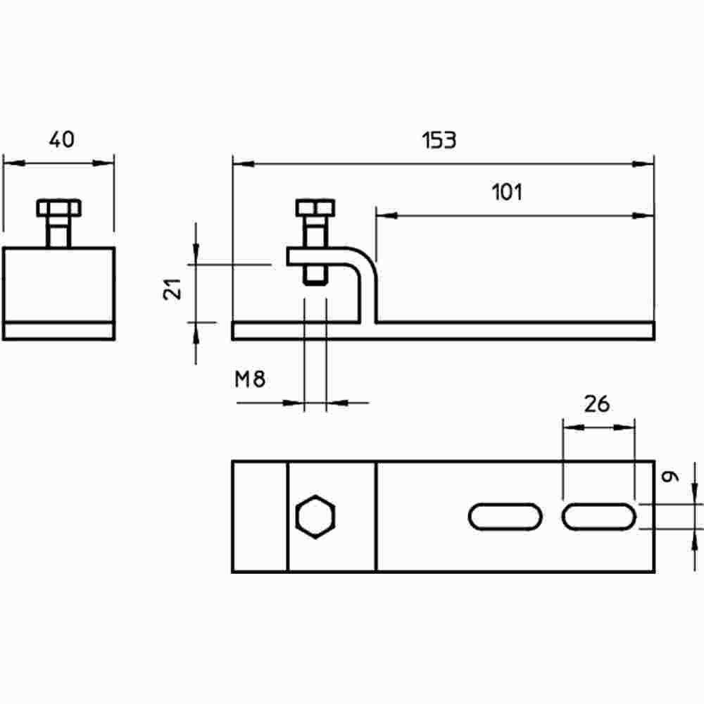 OBO BETTERMANN Befestigungsklemmstück für maximale Trägerstärke 20mm, St, FT 153mm, waagerecht, St, tauchfeuerverzinkt – BFK 153 33 FT