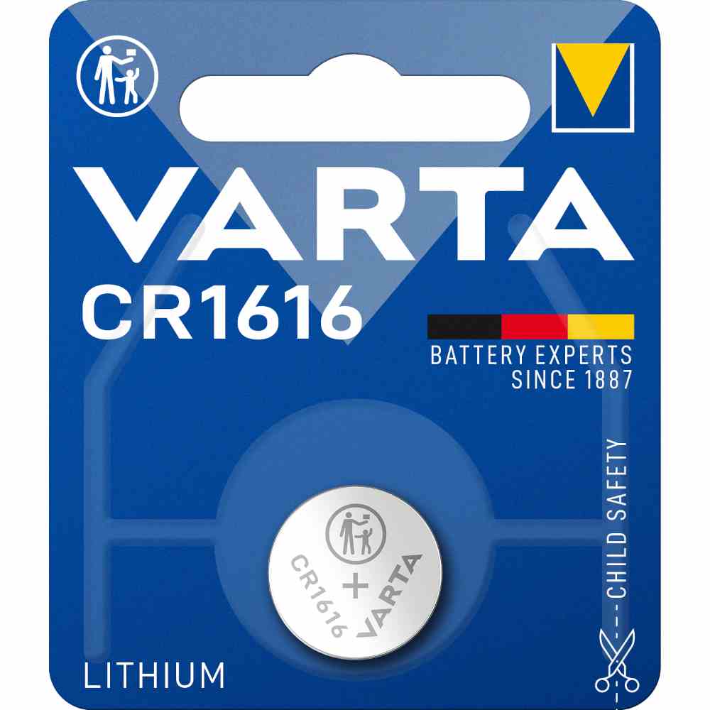 VARTA CR1616 Knopfzelle, 3V, Lithium, 55mAh, Ø16x1,6mm, ELECTRONICS, VE = 1er Blister – CR1616