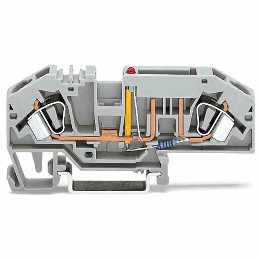 WAGO Sicherungs-Reihenklemme, 0,2-6mm², Flachsicherung, steckbar, LED, 12VDC, 25A – 282-698/281-449