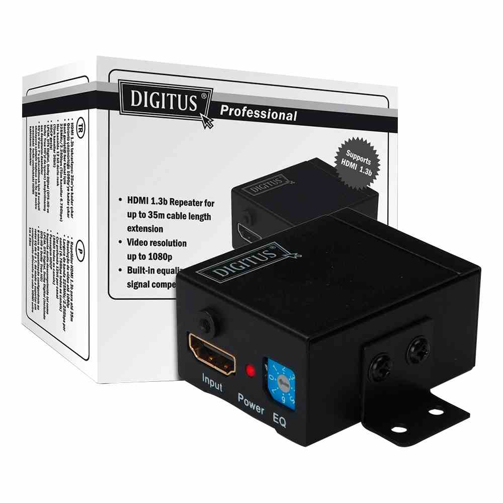 DIGITUS HDMI High Speed Repeater Videoauflösung 1080p, Bandbreite 225MHz mit Wandbefestigung – DS-55901