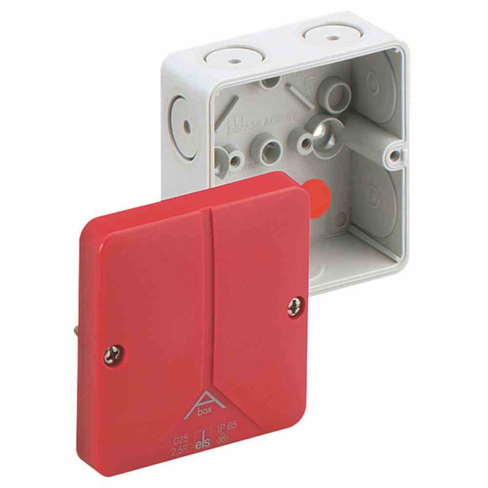 SPELSBERG Abox 025 SB-L Abzweigkasten, IP65, 80x80x52mm, ohne Bestückung, Kunststoff, roter Deckel, graues Gehäuse – Abox 025 SB-L
