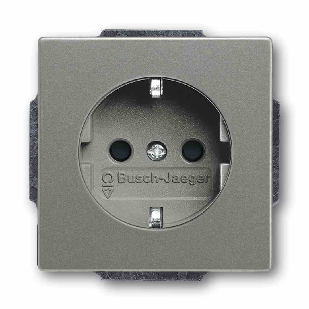 BUSCH-JAEGER solo Steckdose, 1f, grau, metallic, Unterputz, mit erhöhtem Berührungsschutz, horizontal/vertikal, IP20, Zentralplatte – 20 EUCKS-803