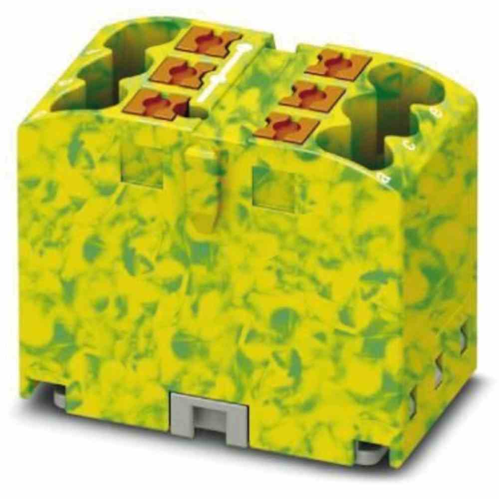 PHOENIX Verteilerblock, 0,14-2,5mm², 1Etage, 6kl, grün/gelb, 24A, Hutschiene 35mm – PTFIX 6X2,5 GNYE (10 C62)