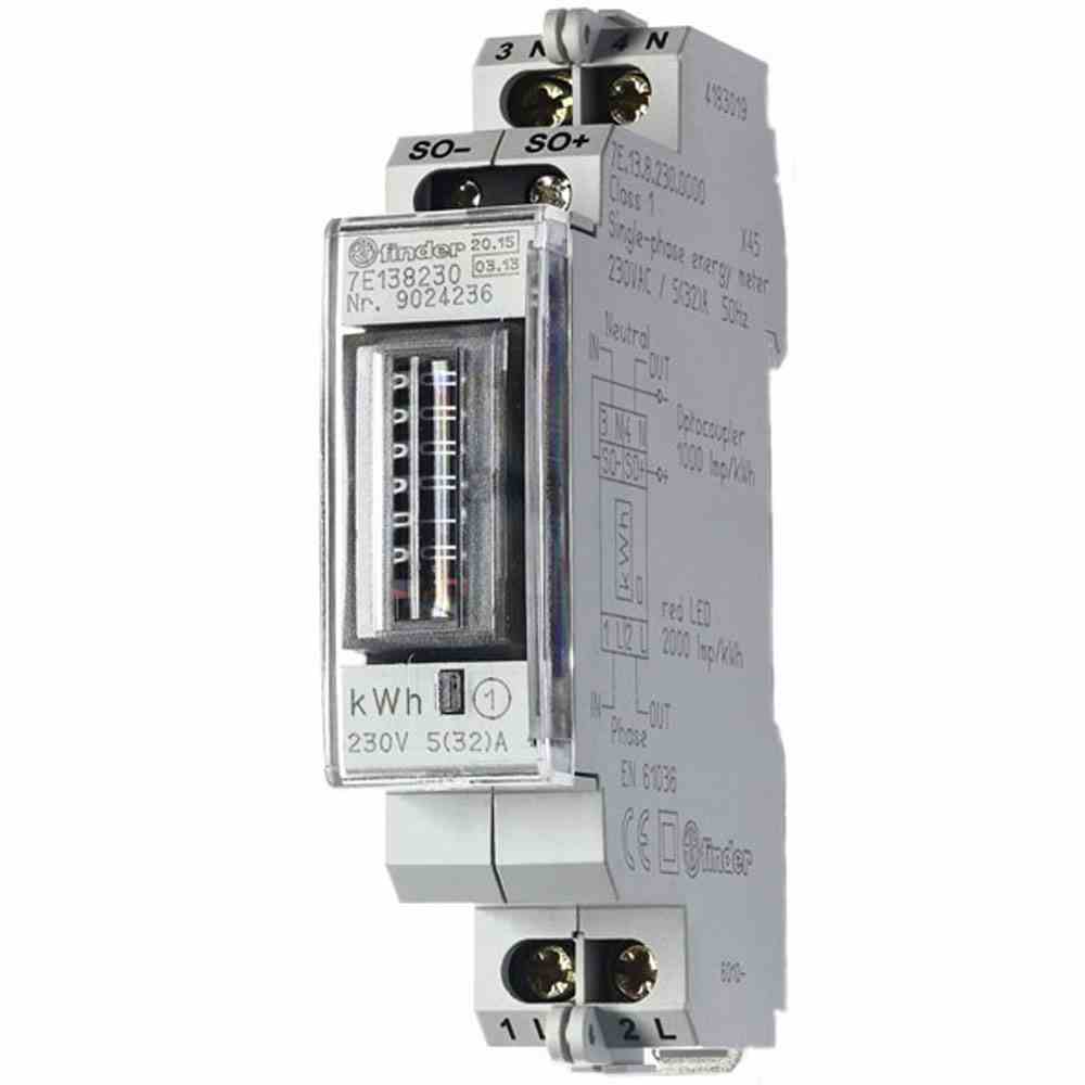 FINDER Zähler für 1-Phasen Wechselstrom, bis 32 A , SO Schnittstelle, MID konform FINDER Zähler für 1-Phasen Wechselstrom, bis 32 A , SO Schnittstelle, MID konform