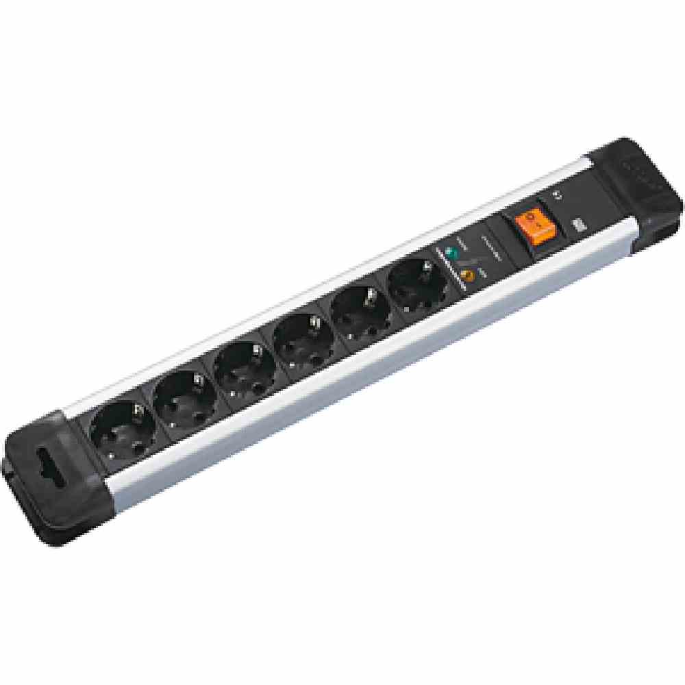 BACHMANN CONNECTUS Steckdosenleiste, 6f, schwarz, Ein-/Ausschalter, 2m, 35°, IP20, Überspannungsschutz, 1,5mm²