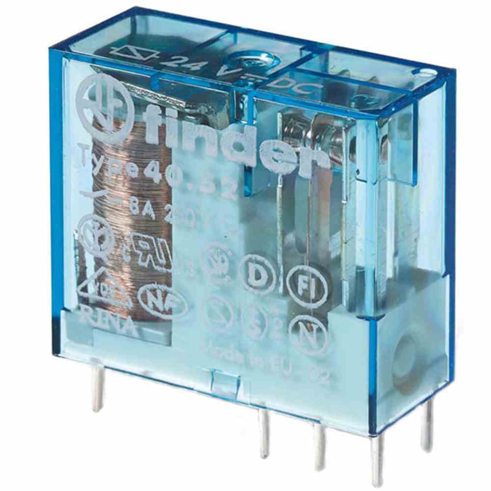 FINDER Relais, 2 Wechsler für 8 A, Spule 24 V DC sensitiv mit Steck- und Printanschlüssen – 405270240000