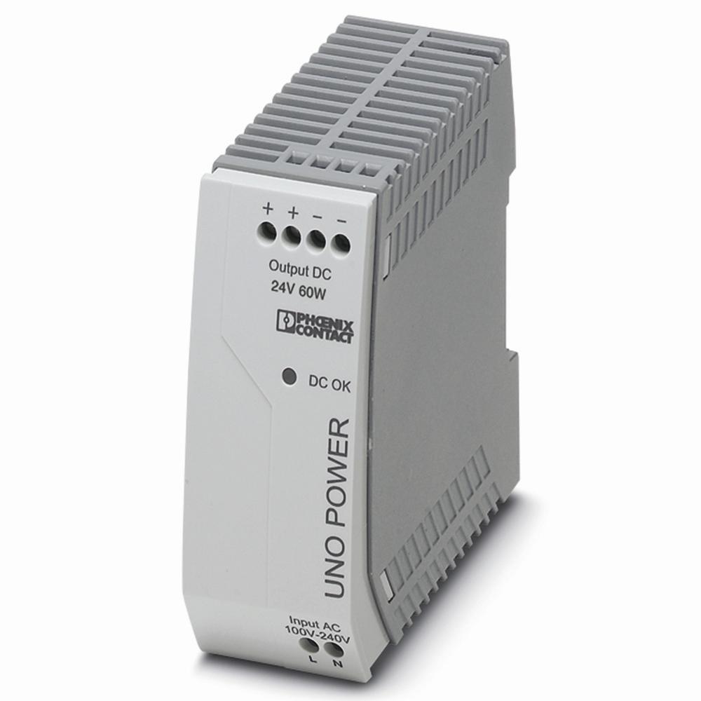 PHOENIX Gleichstromversorgung, 24V, 60W, 85-264VAC, 2,5A, 2TE, 0,6VA, kurzschlussfest, für Tragschienenmontage, IP20 – UNO-PS/1AC/24DC/ 60W