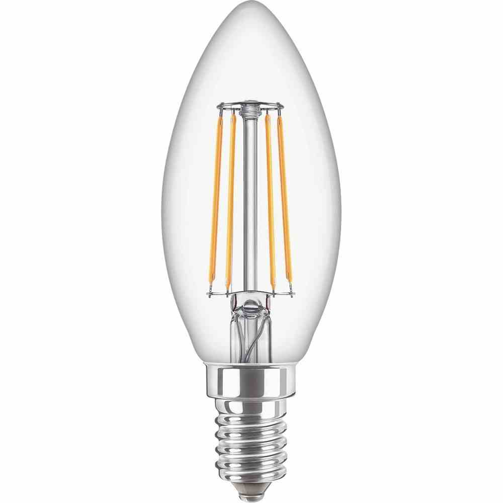 PHILIPS LED-Kerzenlampe, Filamentlampe, E14, B35, 4,3W, 2700K, extrawarmweiß, 470lm, klar, AC, Ø35x97mm, 220-240V – CorePro LEDcandle 4,3-40W E14 827 B35 kl