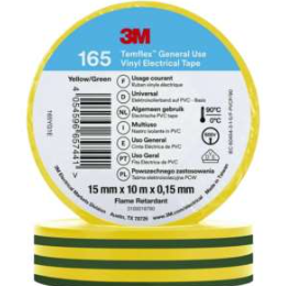 3M Isolierband, Polyvinylchlorid (PVC), 15mm, 10m, grün/gelb, 0-90°C, 0,15mm – TEMFLEXVINYLISOLIERBAND165GRÜ