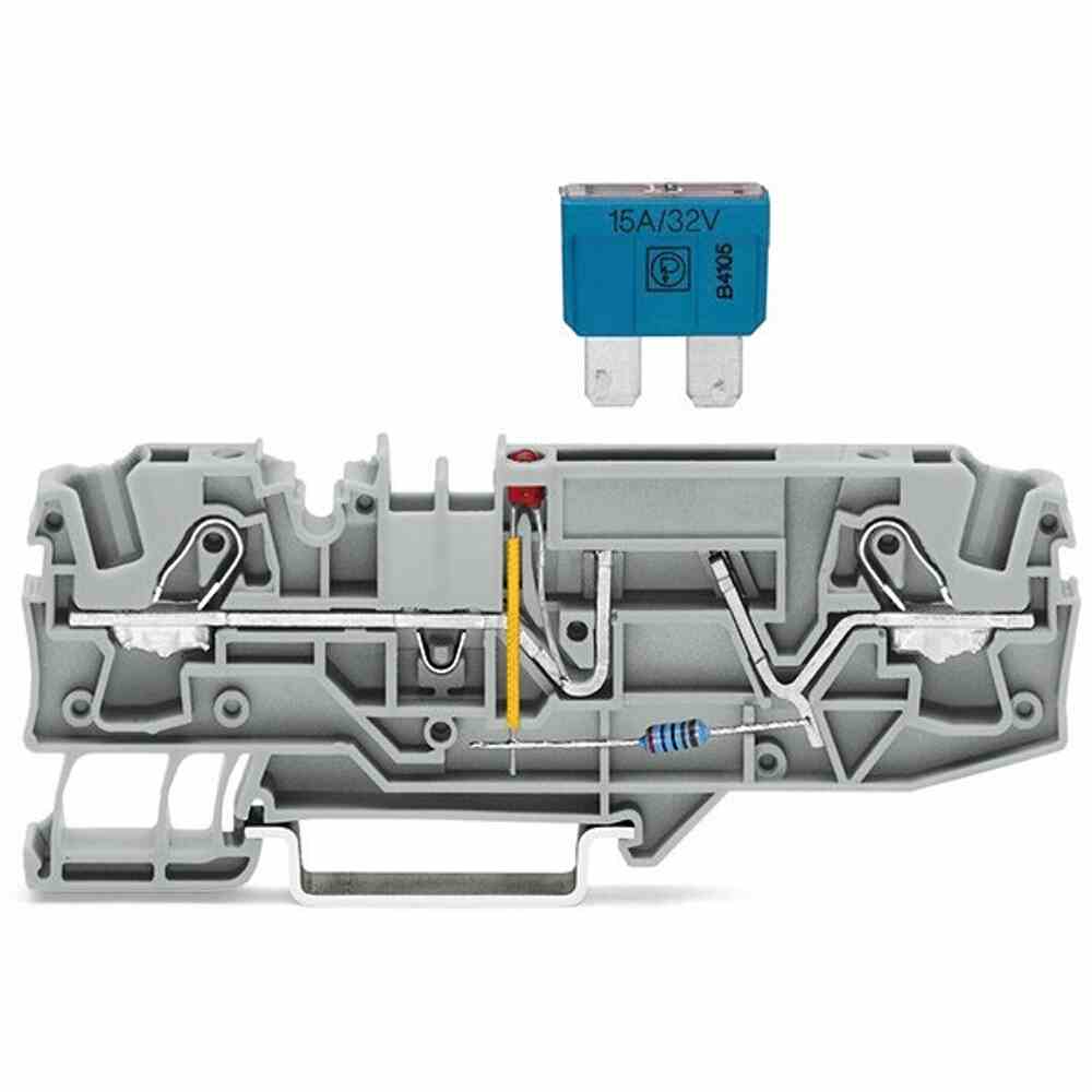WAGO 2-Leiter-Sicherungsklemme für KFZ-Sicherungen mit mit Defektanzeige durch LED 0.5 - 6mm² grau – 2006-1681/1000-449