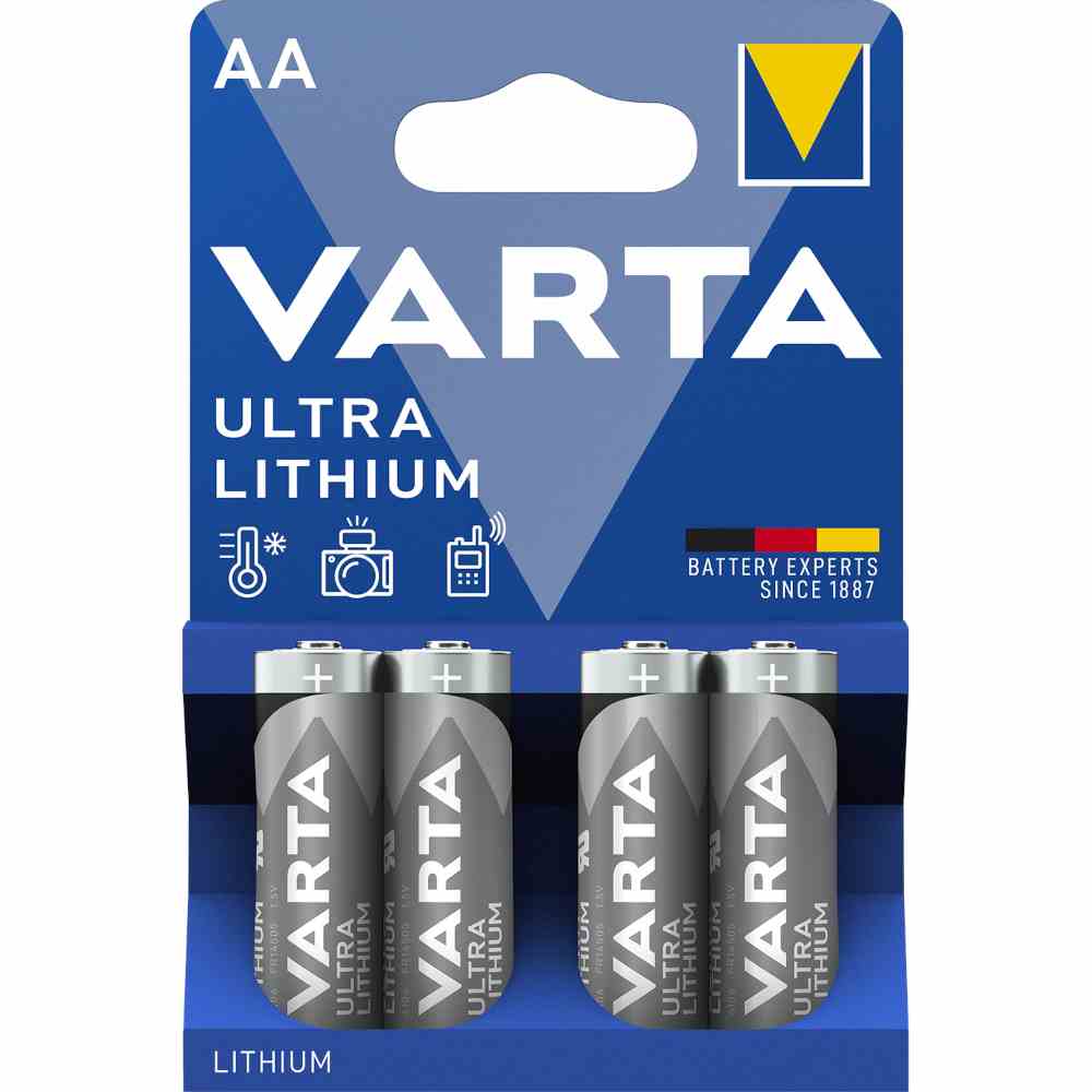 VARTA Mignon Batterie (AA/AM3), 1,5V, LR6, 2600mAh, Ø 14,5x50,5mm, ULTRA LITHIUM, VE = 4er Blister – 6106