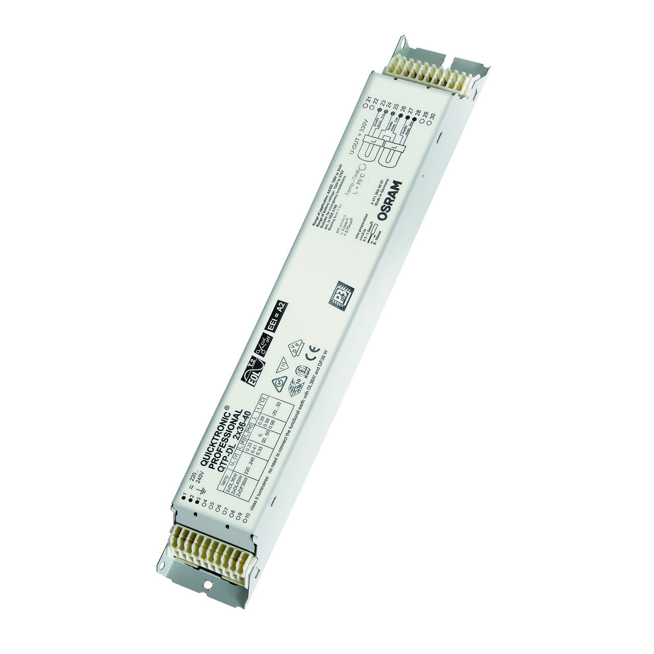 OSRAM QTP-DL 2X36...40 Vorschaltgerät, 2x36-40W, elektronisch, TC-F, TC-L, Multiwatt-Ausführung, ohne Dimmung, 280x40mm – QTP-DL 2X36-40/220-240 UNV1