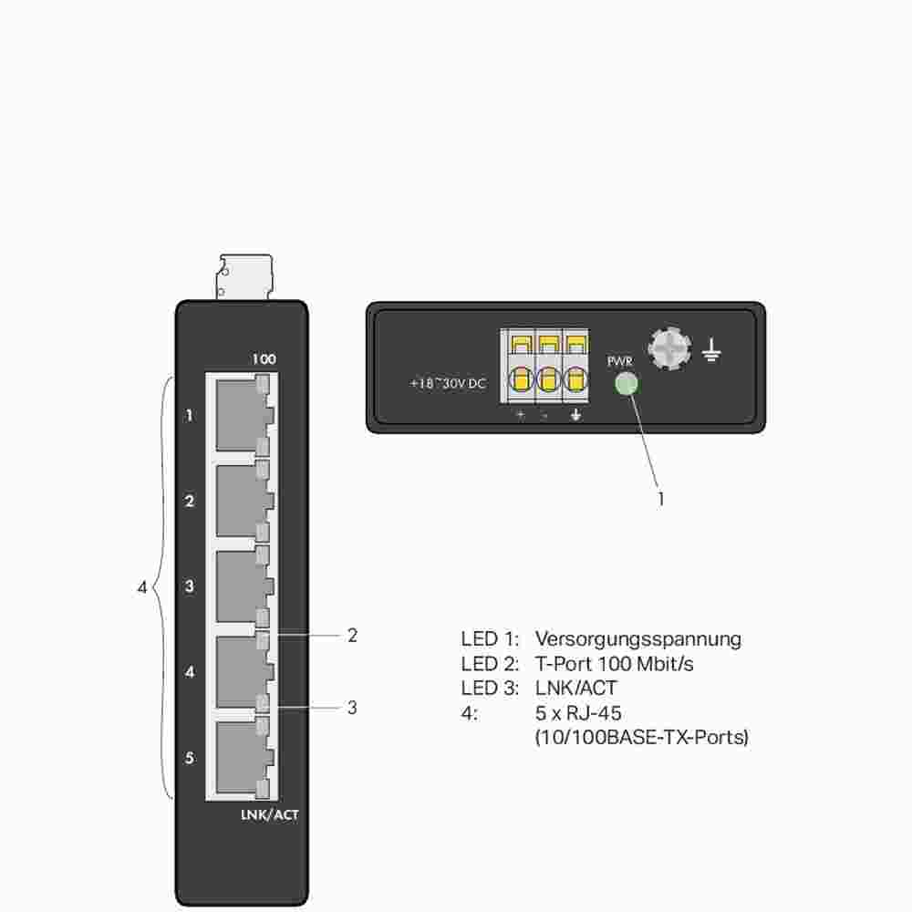 WAGO Industrial-ECO-Switch 5 Ports 100Base-TX schwarz – 852-111