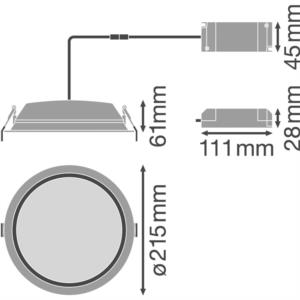 LEDVANCE ALU LED-Einbaustrahler, 25W, Konverter, 1LED, 3000K, 2250lm, Kunststoff, IP44 extrem breitstrahlend >80°, Ø215x61mm –