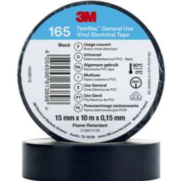 3M Isolierband, Polyvinylchlorid (PVC), 15mm, 10m, schwarz, 0-90°C, 0,15mm – TEMFLEXVINYLISOLIERBAND165SCH