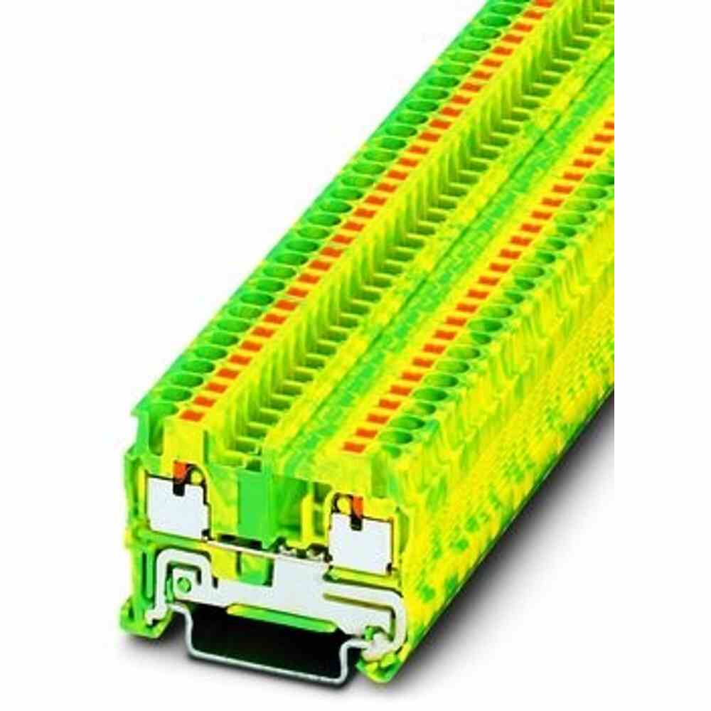 PHOENIX Schutzleiter-Reihenklemme, 0,14-2,5mm², grün/gelb, 1Etage, Abschlussplatte erforderlich, Hutschiene 35mm – PT 2,5-PE