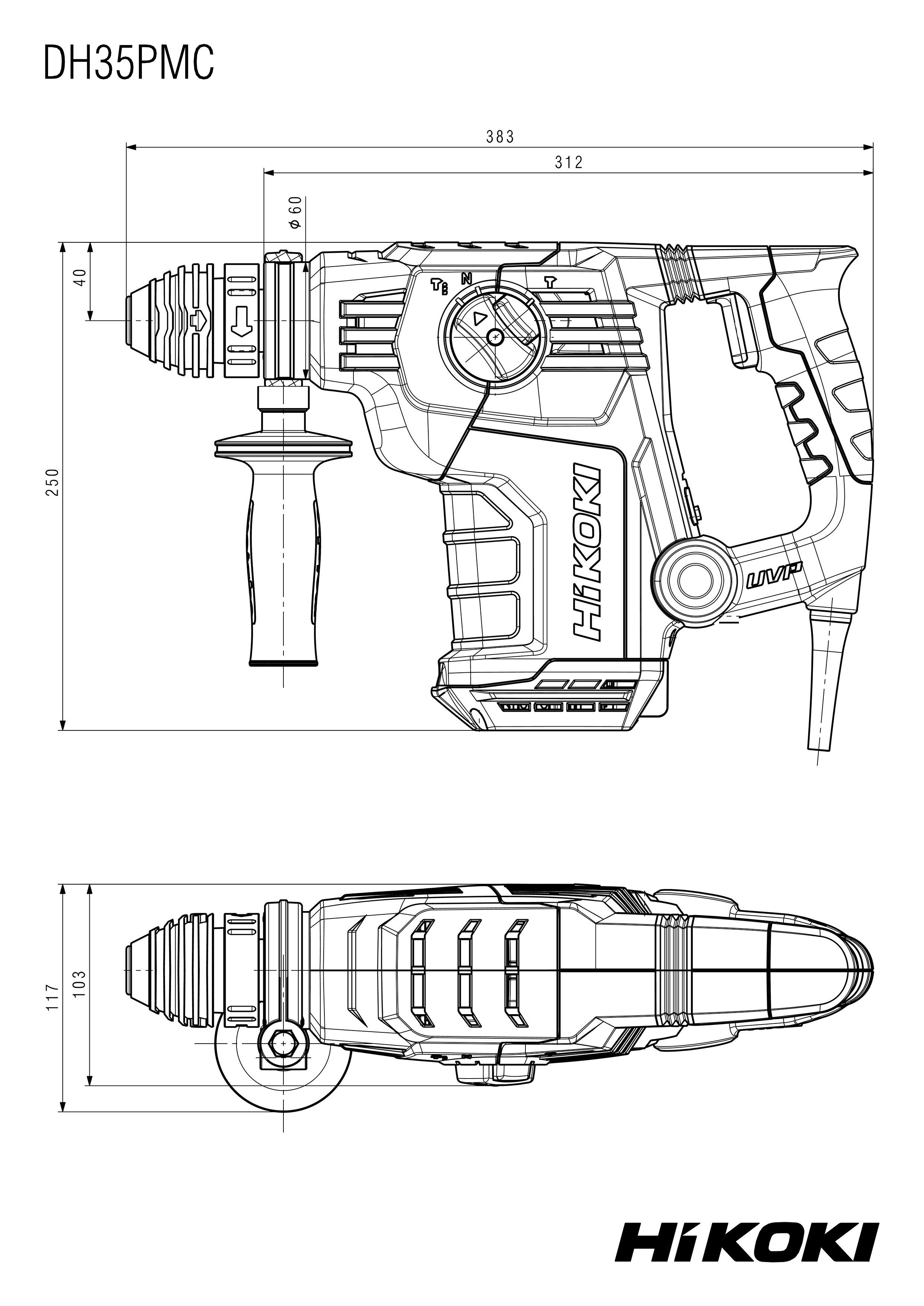 HIKOKI Bohr- und Meisselhammer DH35PMC SDS-plus 4,2 Joule 35mm in Beton
