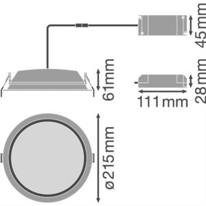 LEDVANCE ALU LED-Einbaustrahler, 25W, Konverter, 1LED, 4000K, 2370lm, Kunststoff, IP44 extrem breitstrahlend >80°, Ø215x61mm