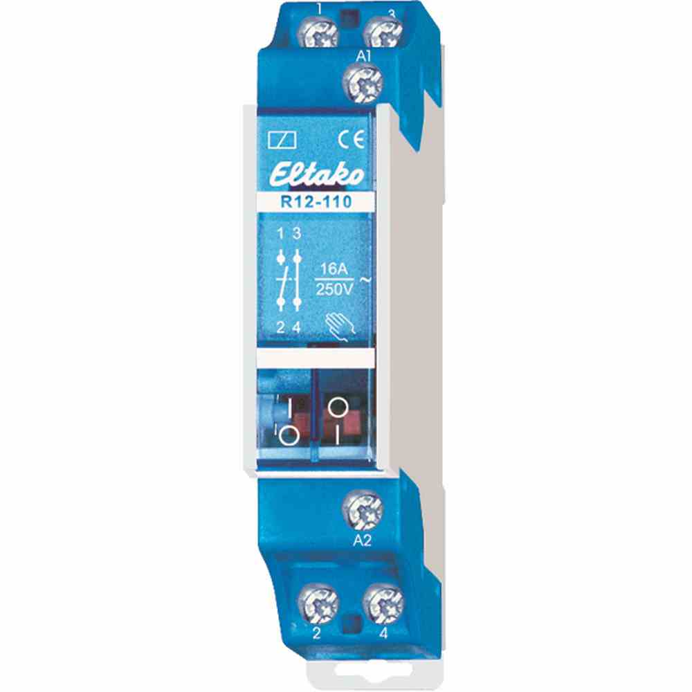 ELTAKO Installationsrelais, 1TE, teilelektronisch, DIN-Schiene, 1S, 1Ö, 12V/AC, 16A, 230V, AC – R12-110-12V