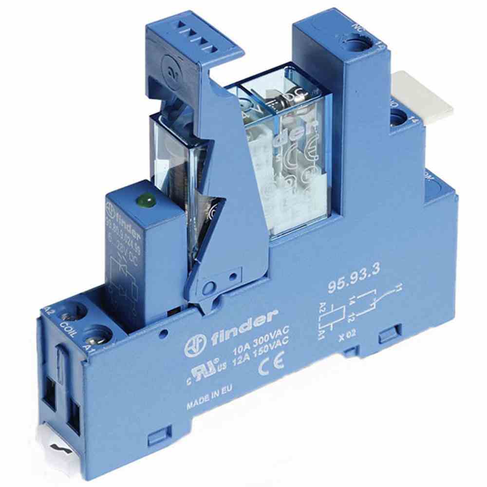 FINDER Koppelrelais mit Schraubanschlüssen, 1 Wechsler 10 A, Spule 24 V DC – 493190240050
