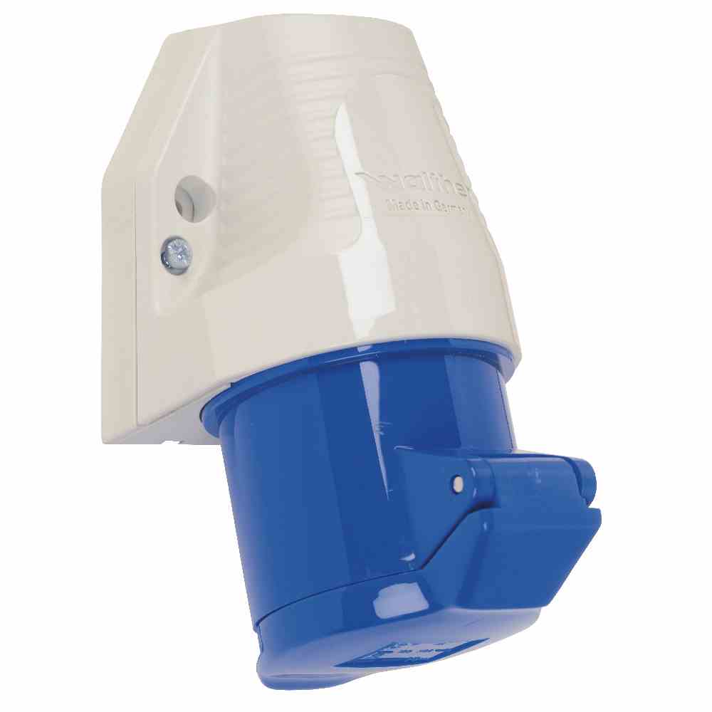 WALTHER CEE-Steckdose, 3p, 32A, 6h, 230V (50+60Hz) blau, IP44, Aufputz, Schraubklemme, Kunststoff – 130306