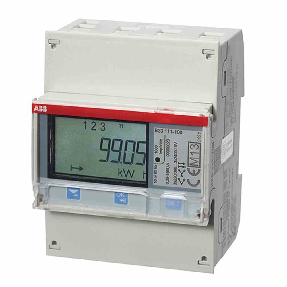 ABB Drehstromzähler, B, 3x65A, elektronisch, digital, geeicht, 65A, 220-240V/N-L, 380-415V/L-L, Eintarif, 50-60Hz, S0 – B23 113-100