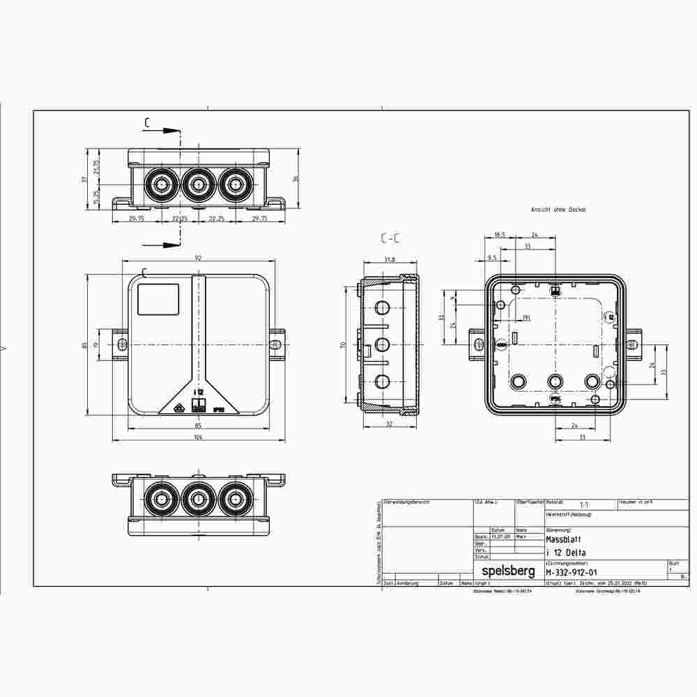 SPELSBERG i 12-L Abzweigkasten, IP55, 2,5mm², 85x85x37mm, grau, ohne Bestückung, Kunststoff, Wand-/Deckenmontage, Halogenfrei