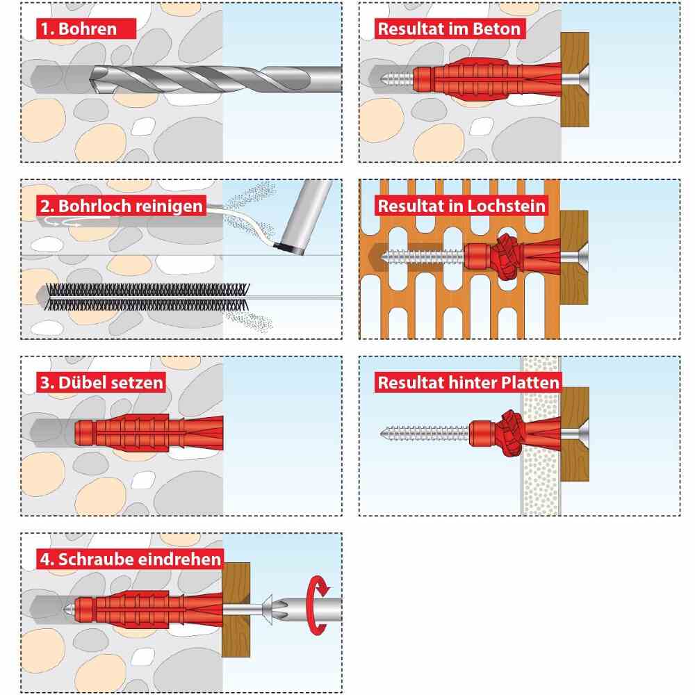 Tox Allzweckdübel TRI 10/61Universaldübel, Ø10x61mm, Kunststoff, Polyethylen (PE), 70mm, Ø7-8mm, geeignet für Gasbeton Tox Allzweckdübel TRI 10/61Universaldübel, Ø10x61mm, Kunststoff, Polyethylen (PE), 70mm, Ø7-8mm, geeignet für Gasbeton