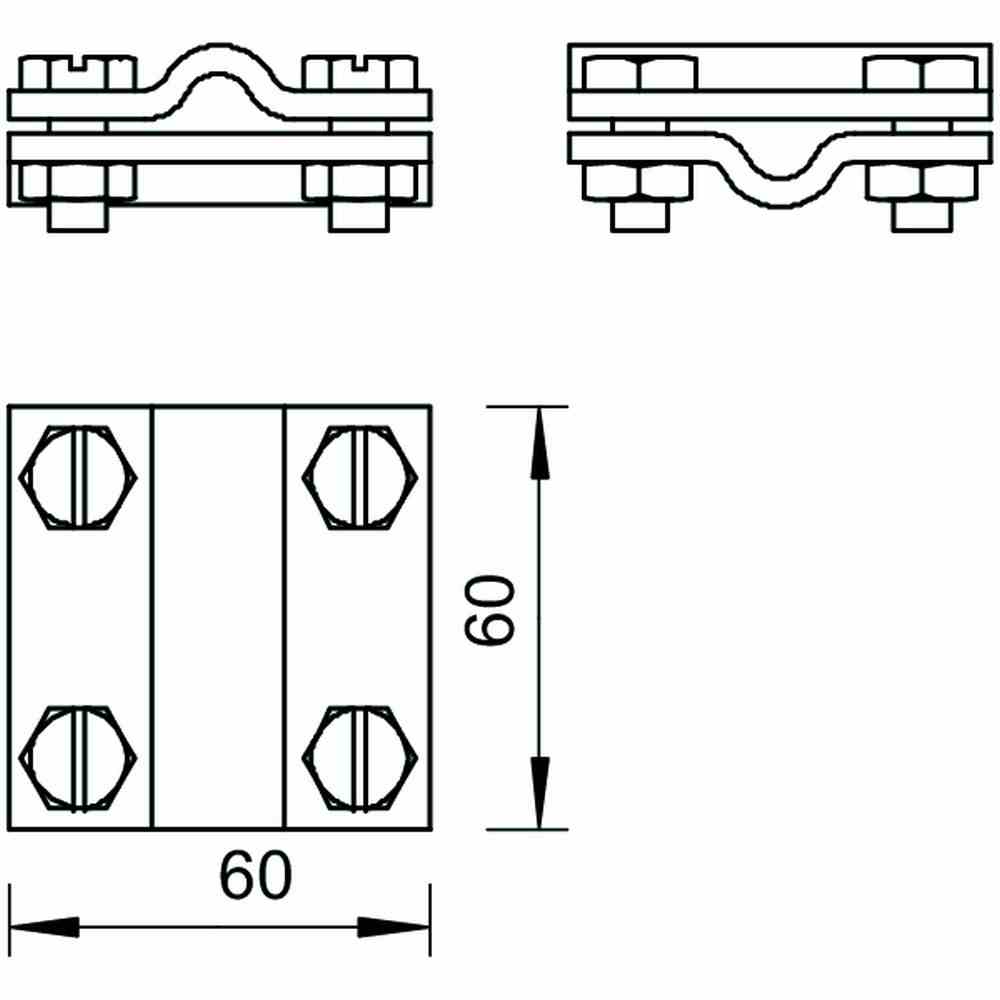 OBO BETTERMANN Kreuzverbinder, Rundleiter Rd 8-10 / Rd 8-10, rostfreier Stahl (V4A), unbehandelt, Sechskantschraube