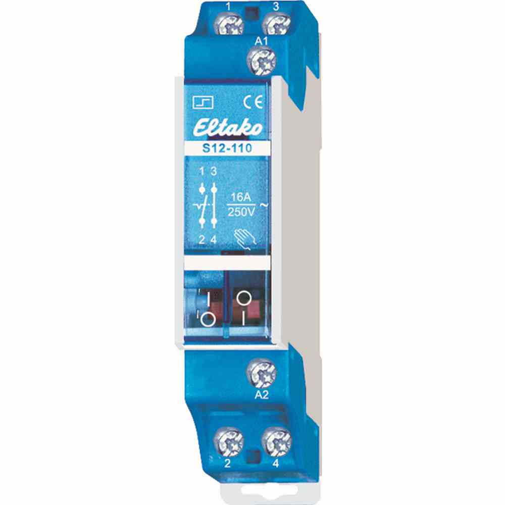 ELTAKO Stromstoßschalter, 230VAC, 1S, 1Ö, 1TE, 16A, 250V, DIN-Schiene, T55mm, mechanisch Schalter – S12-110-230V