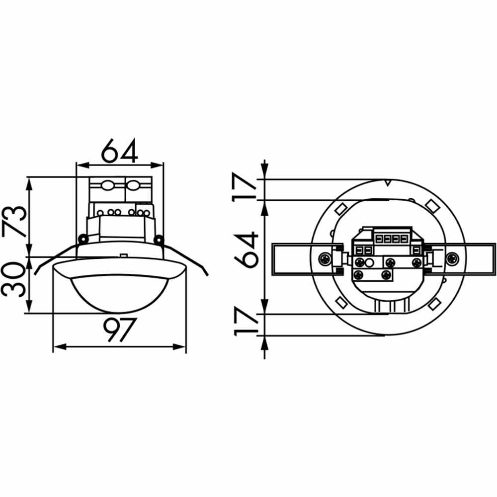 B.E.G. Bewegungsmelder, 360°, Einbau, weiß, glänzend, IP20, fernbedienbar, 2300W, HLK-Ansteuerung – PD4-M-2C-DE