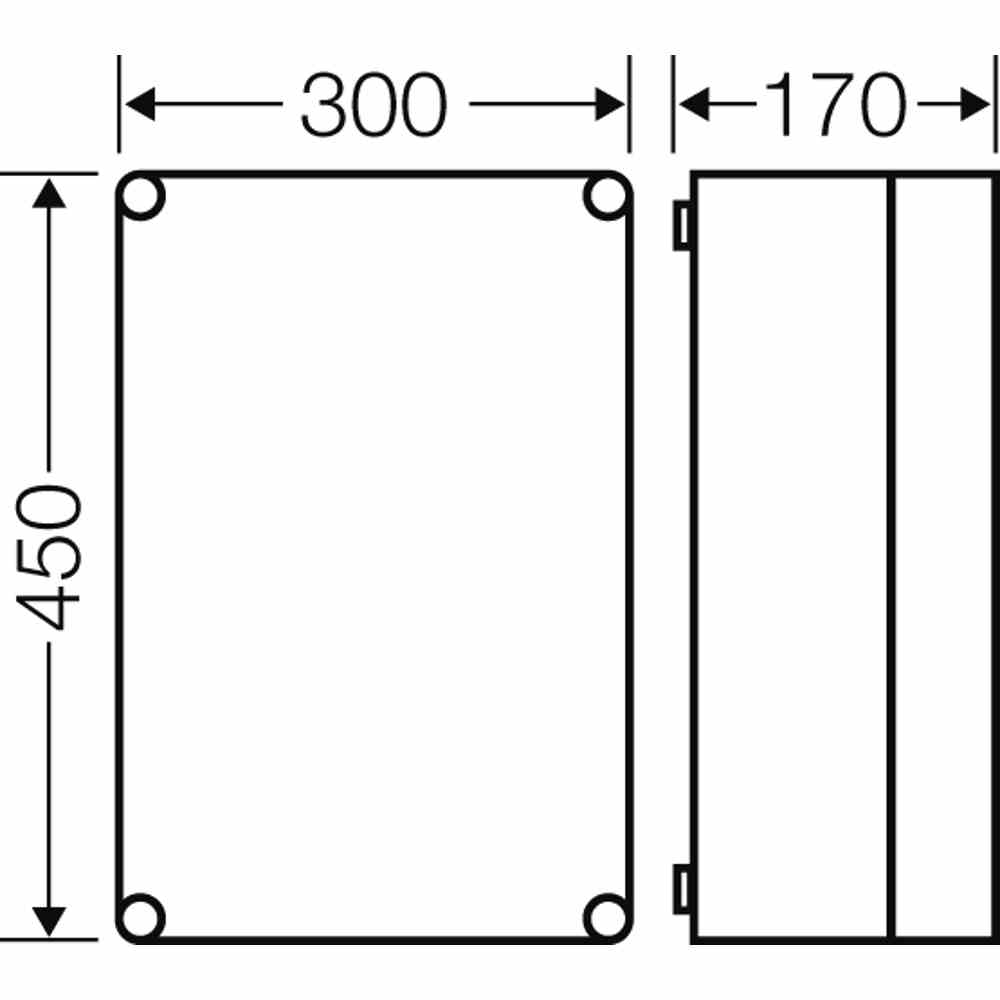 HENSEL Mi 0301 Leergehäuse mit nicht durchsichtigem Deckel, IP65, grau, Gehäusegröße 3, B 275 x H 425 x T 150 mm max. Einbautiefe bei eingebauter Montageplatte 146 mm, bei eingebauter Tragschiene 135mm