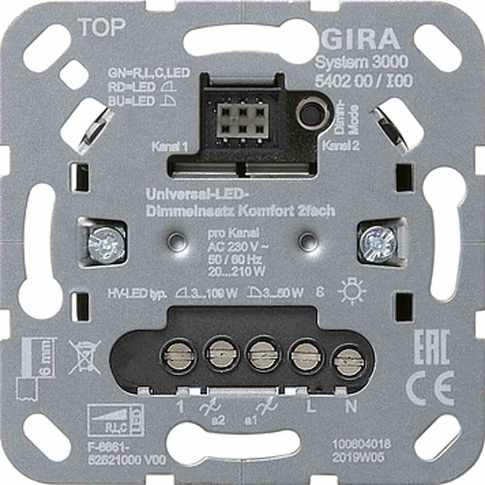 Gira S3000 Uni-LED-Dimmeins. Komfort 2f Einsatz